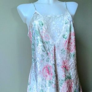 Sexy and Romantic Vintage  Chemise, Floral with Lace.SILK & SATIN Made in Canada